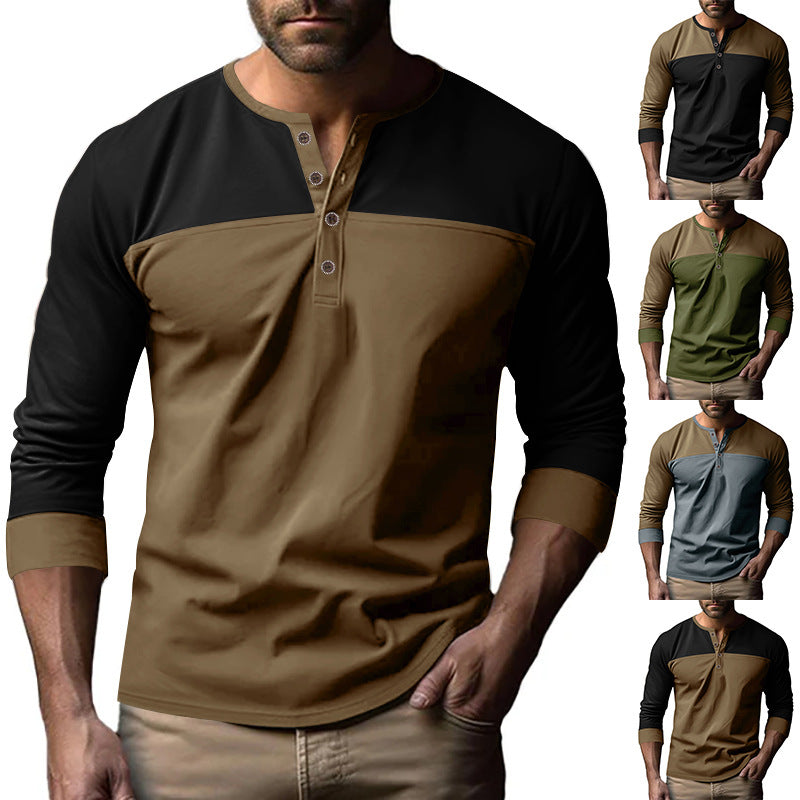 Herren Langarm-Henley-Shirt mit kontrastierenden Einsätzen Echoarchiv