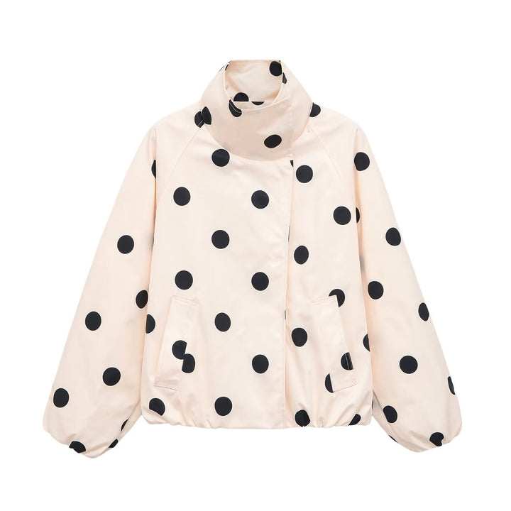 Damen Gepolsterte Oversize-Jacke mit hohem Stehkragen und Punkte-Print Echo Archiv