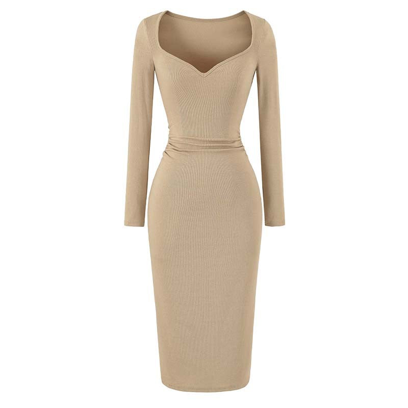 Damen Eng anliegendes Midikleid mit herzförmigem Ausschnitt und langen Ärmeln Echoarchiv