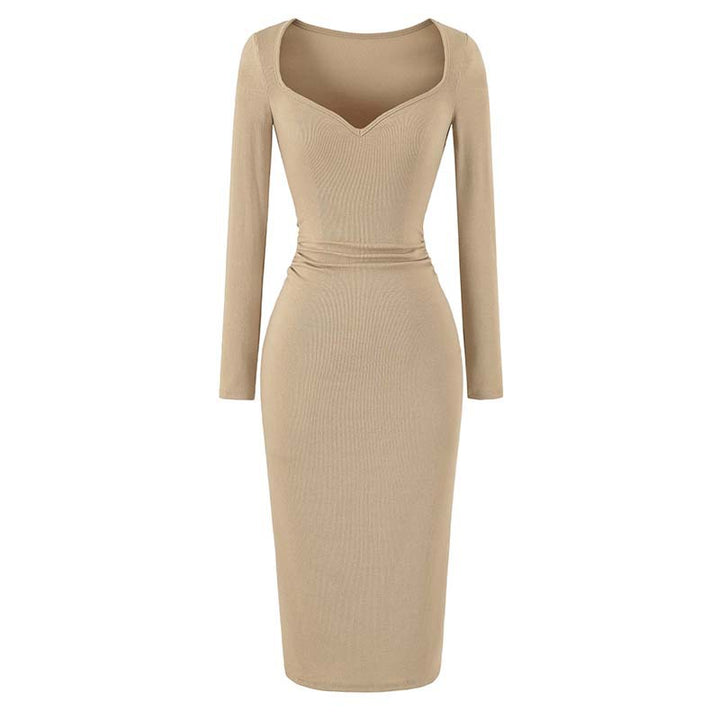 Damen Eng anliegendes Midikleid mit herzförmigem Ausschnitt und langen Ärmeln Echoarchiv