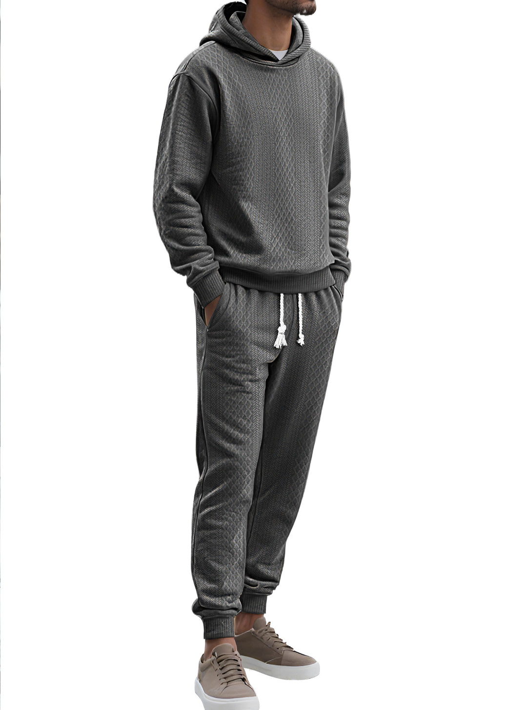 Herren Strukturierter Lounge-Set mit Kapuzenpullover und Jogginghose Echoarchiv
