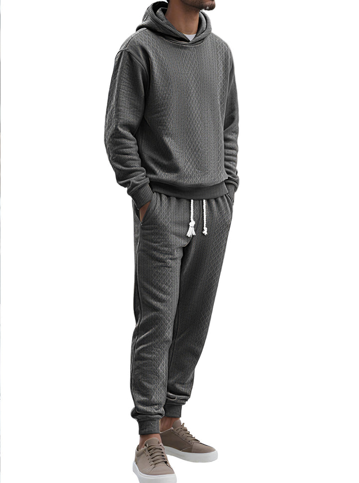 Herren Strukturierter Lounge-Set mit Kapuzenpullover und Jogginghose Echoarchiv