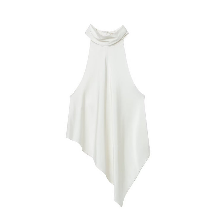 Damen asymmetrisches Halbtop mit elegantem Kragen und fließendem Material Echo Archiv
