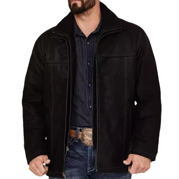 Herren elegante Lederjacke mit hohem Kragen Echoarchiv