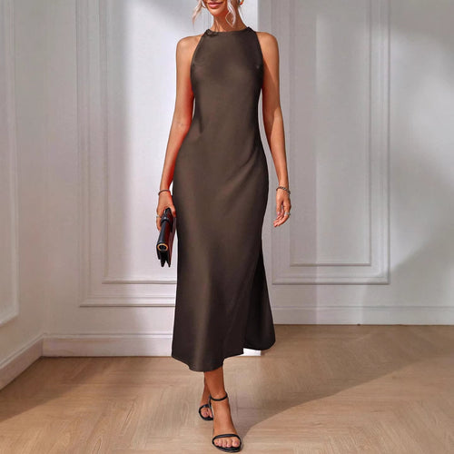 Damen Elegantes Maxikleid mit tiefem Schlitz und feinem Satinfinish Echo Archiv