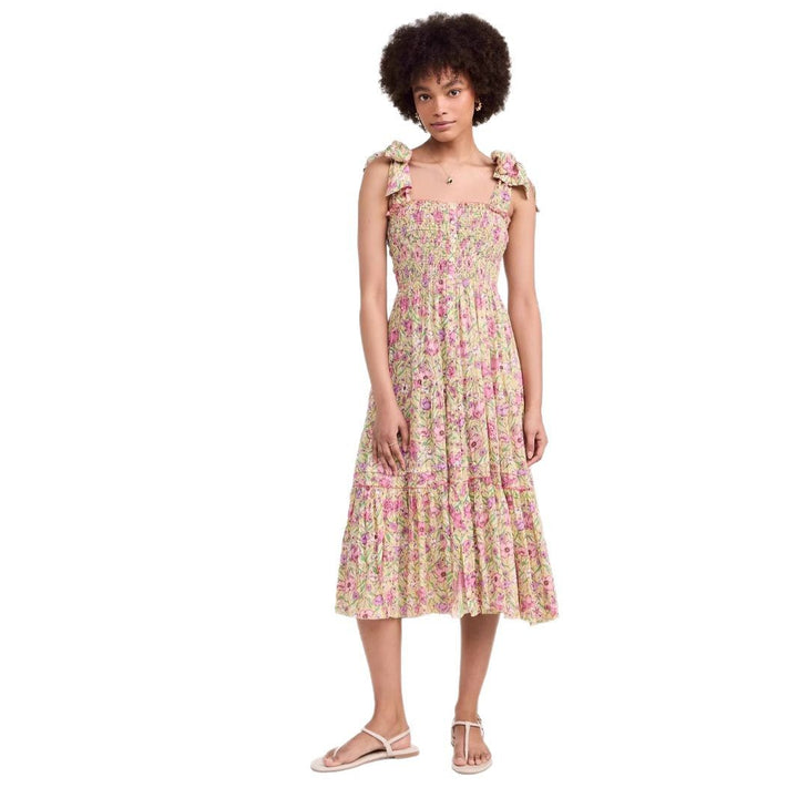 Damen Maxikleid mit floralem Rüschendesign und elastischem Oberteil Echo Archiv