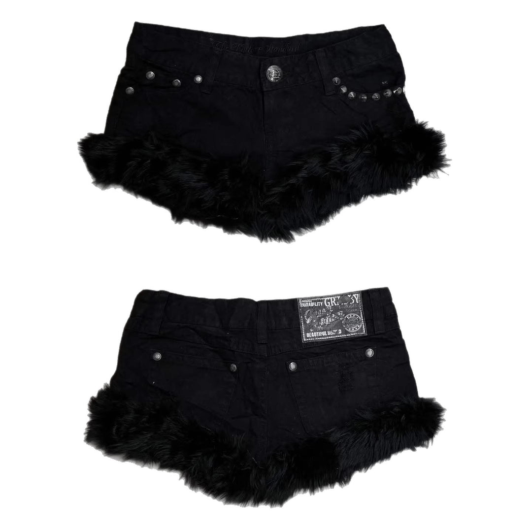 Damen Kurze Jeans mit flauschigen Saum Echo Archiv