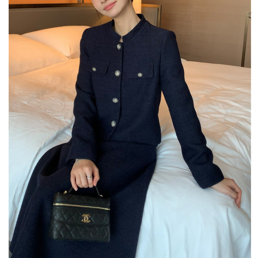 Damen Elegante Tweedjacke mit goldenen Knöpfen Echoarchiv