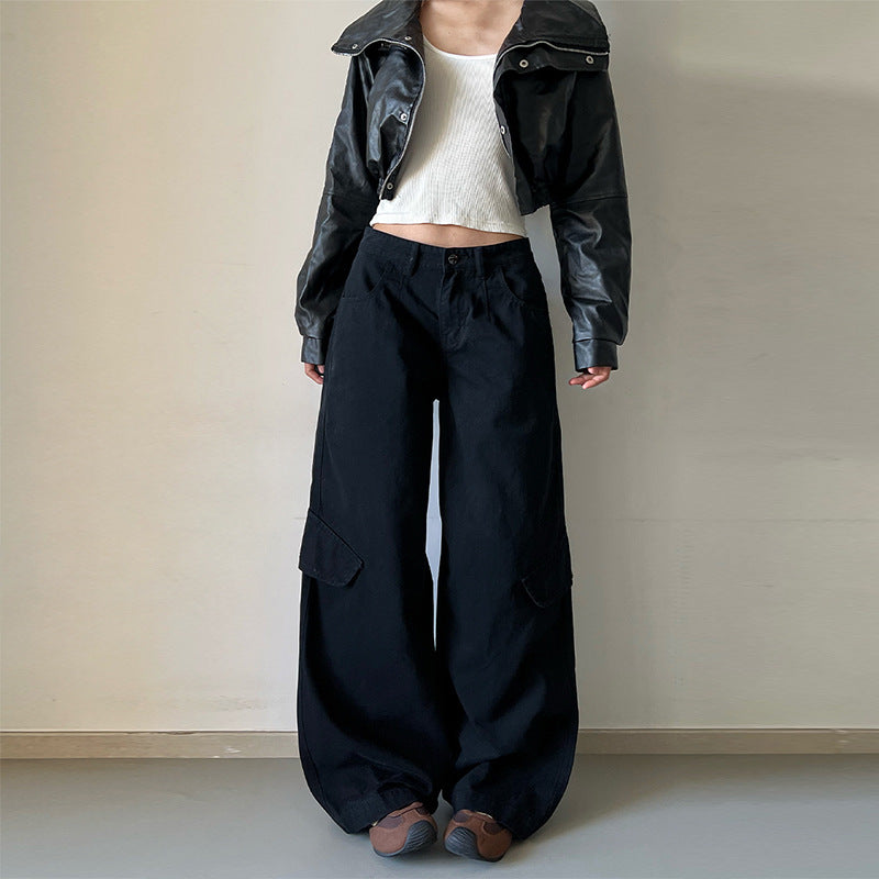 Damen Bodentiefe Utility-Palazzo-Hose aus schwerem Twill mit seitlichen Pattentaschen Echo Archiv