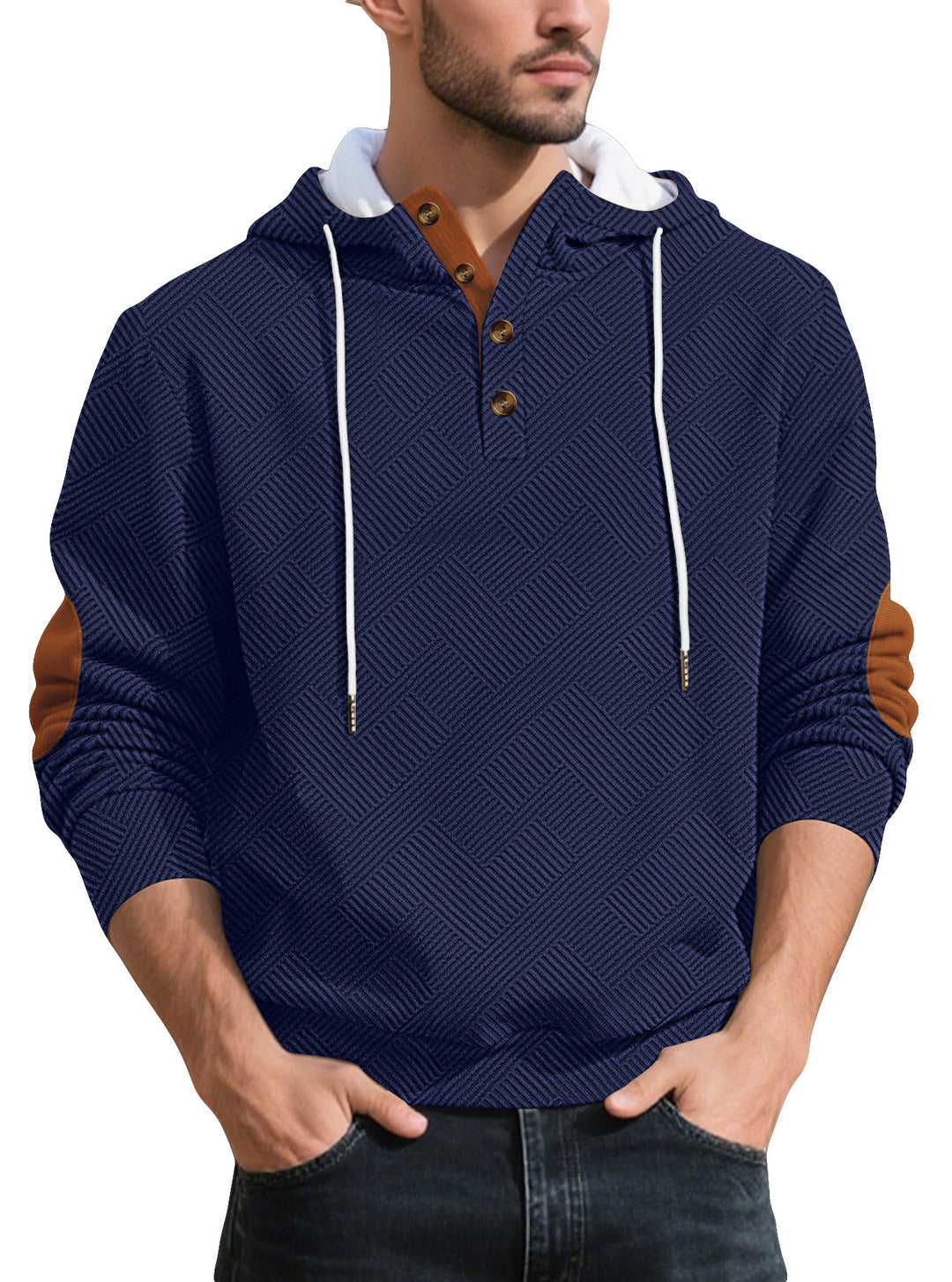 Herren modischer Kapuzenpullover mit strukturiertem Material und modischen Akzenten Echoarchiv