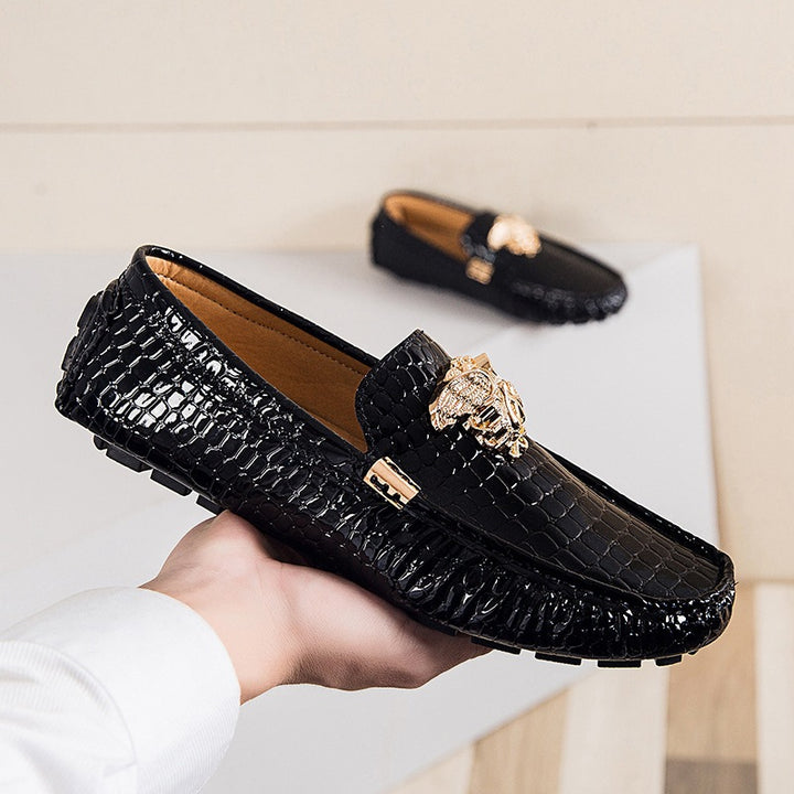 Damen lackierte Mokassin-Fahrerhalbschuhe mit Krokoprägung, weichem Lederfutter und profilierter Noppenlaufsohle Echo Archiv