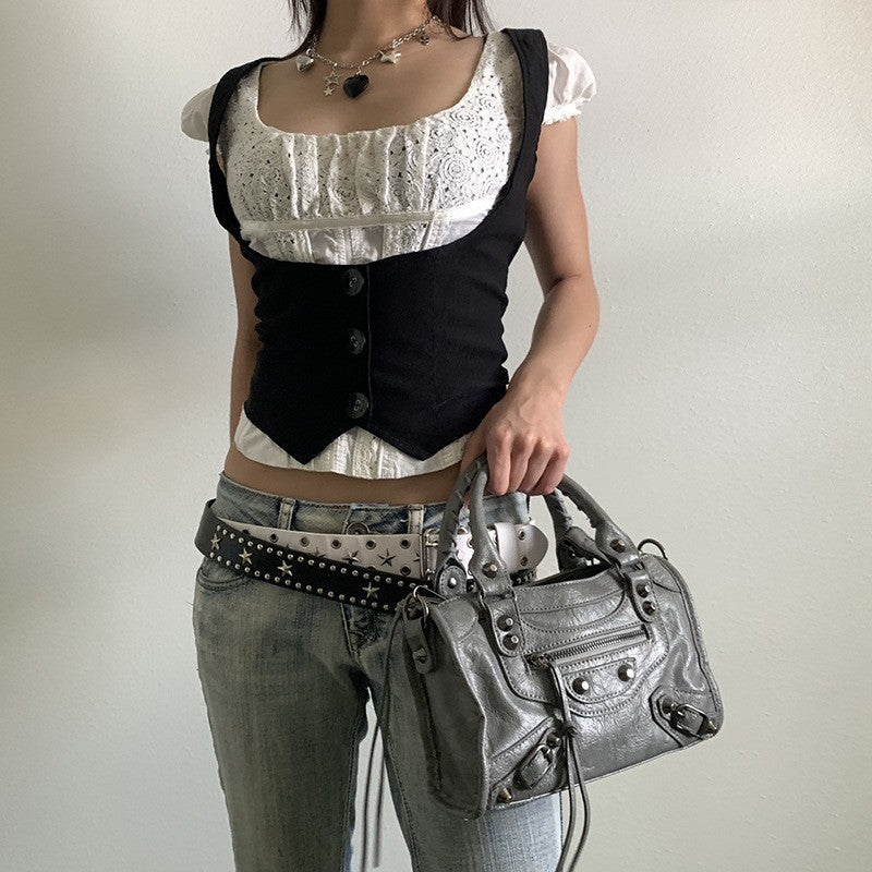 Damen Modisches Crop-Top mit eleganten Knopfdetails und tailliertem Schnitt Echo Archiv