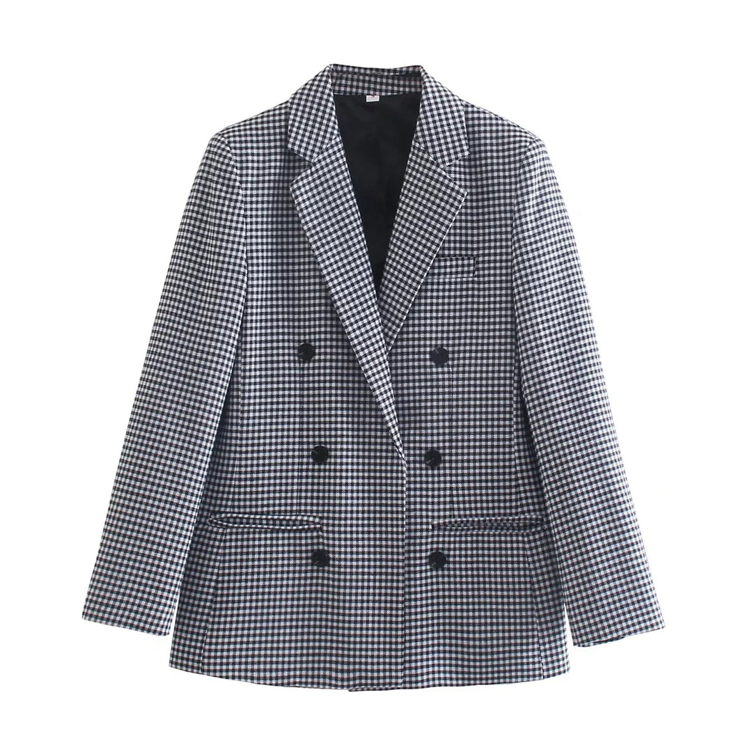 Damen Doppelreihiger Wollmix-Blazer im Glencheck/Hahnentritt mit leicht boxy Schnitt Echo Archiv