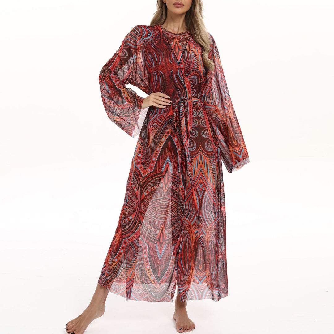 Damen Transparenter Strandkimono mit floralen Mustern Echo Archiv