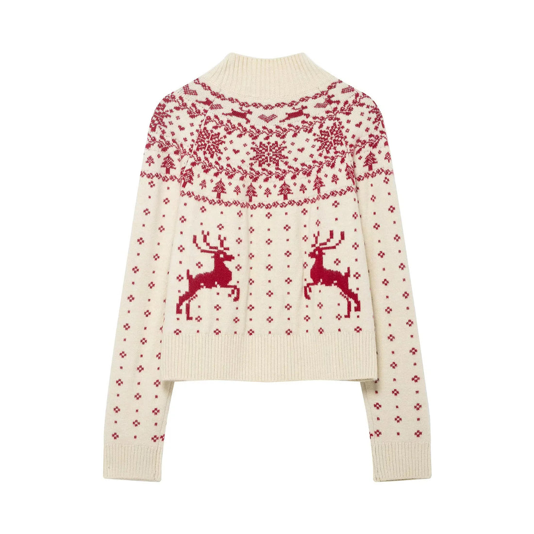 Damen weicher Norweger-Feinstrick-Pullover mit hohem Rollkragen und gestepptem Fair‑Isle-Motiv – Mavelle