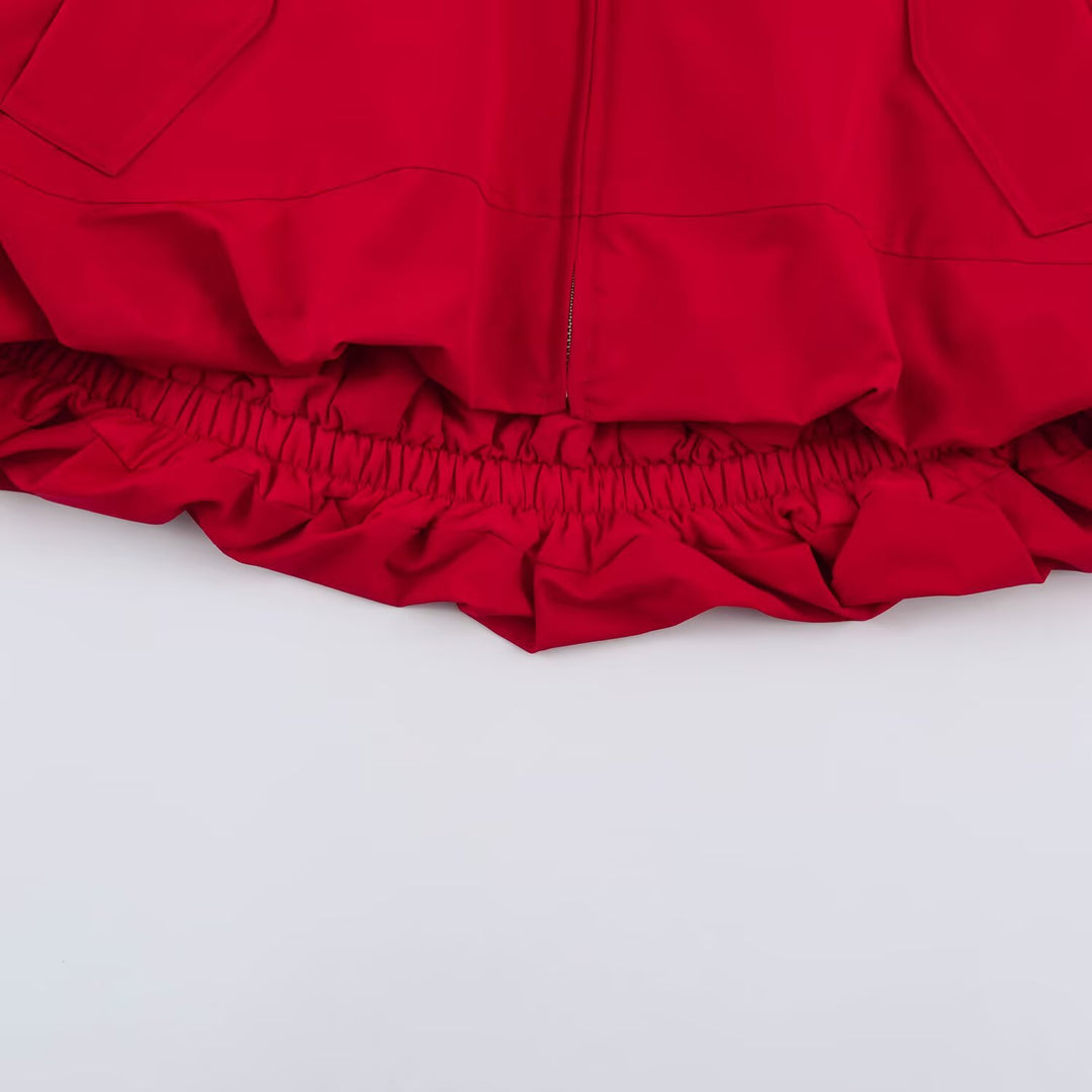 Damen Cropped Oversize Windbreaker mit hohem Funnelkragen, Kordelzug und gerafftem Elastikbund Echoarchiv