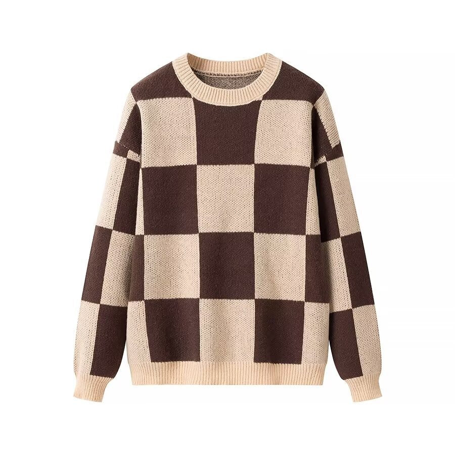 Damen Oversize-Strickpullover mit großem Karo‑Muster und geripptem Saum Echo Archiv