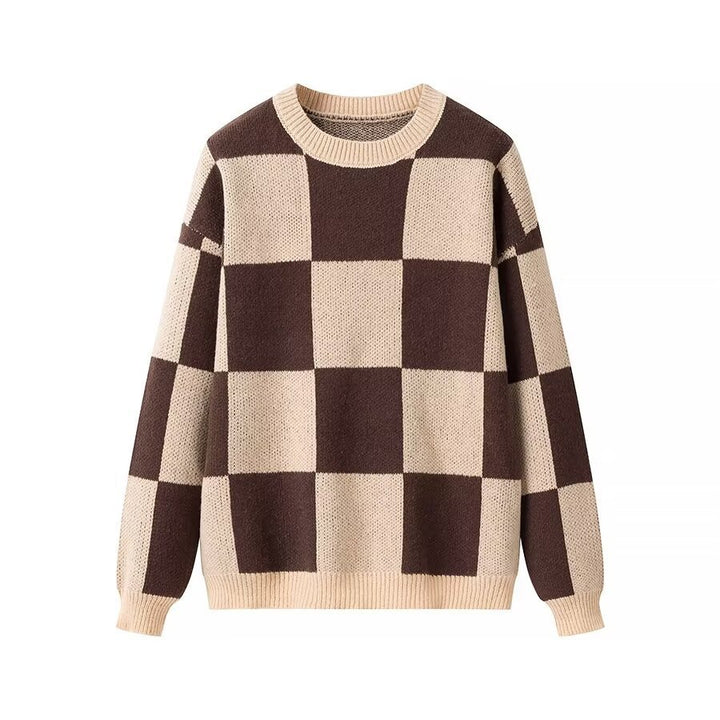 Damen Oversize-Strickpullover mit großem Karo‑Muster und geripptem Saum Echo Archiv