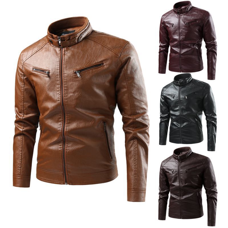 Herren Modische Kunstlederjacke mit Stehkragen und praktischen Taschen Echo Archiv
