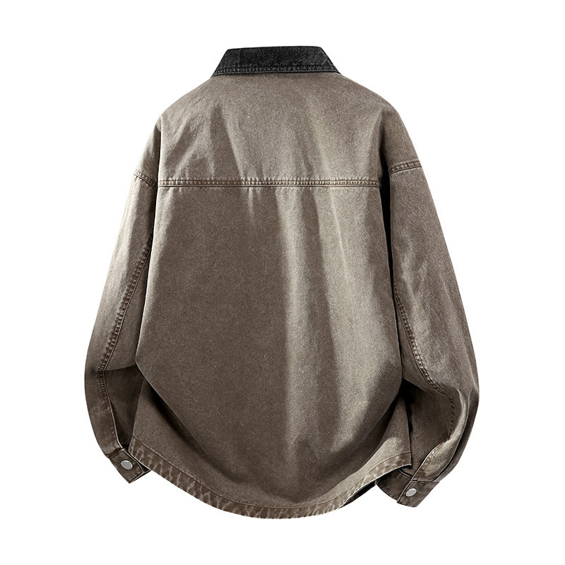 Herren Oversize Denim-Hemdjacke mit Kontrasttasche und Druckknopfleiste Echo Archiv