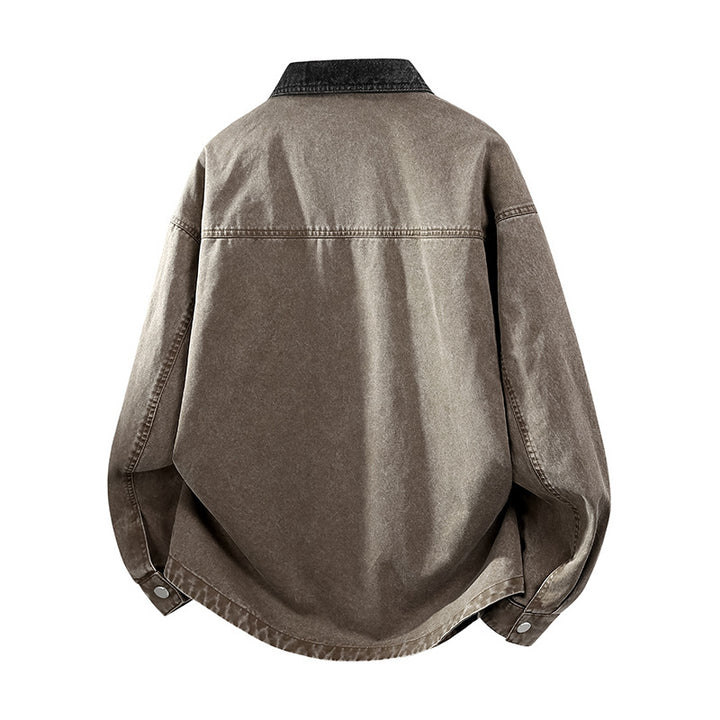 Herren Oversize Denim-Hemdjacke mit Kontrasttasche und Druckknopfleiste Echo Archiv