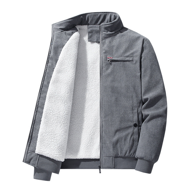Herren Nano Hochwertige Cord-Jacke mit Teddy-Innenfutter, Stehkragen und Brustreißverschluss – Taviero