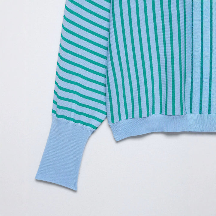 Damen Gestreifter Cropped Feinstrickpullover mit verlängerten Bündchen Echoarchiv