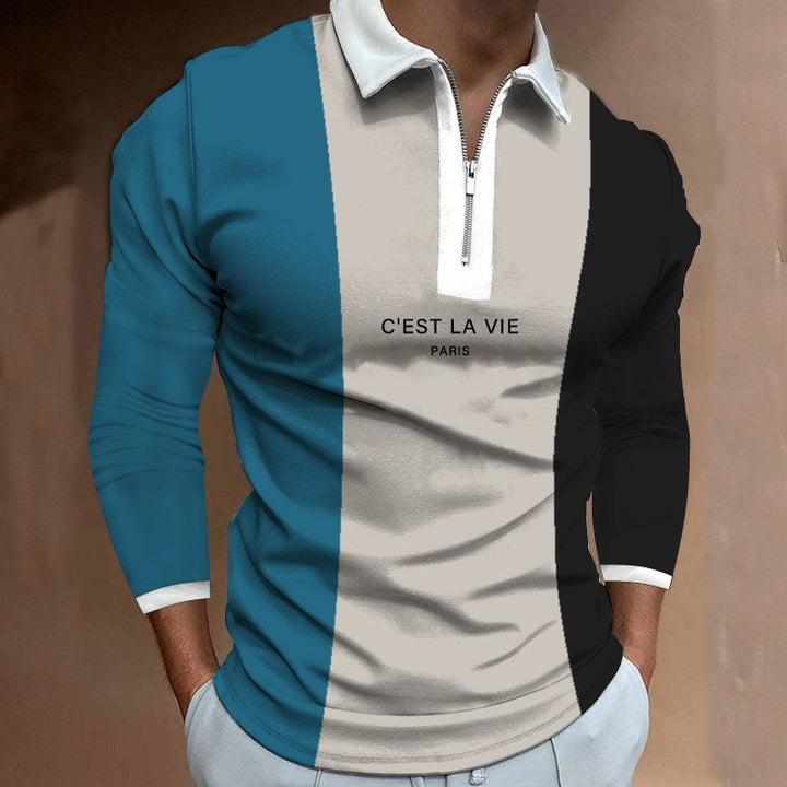 Herren Langarm Poloshirt mit modischem Blockdesign und hochwertigem Reißverschluss Echoarchiv