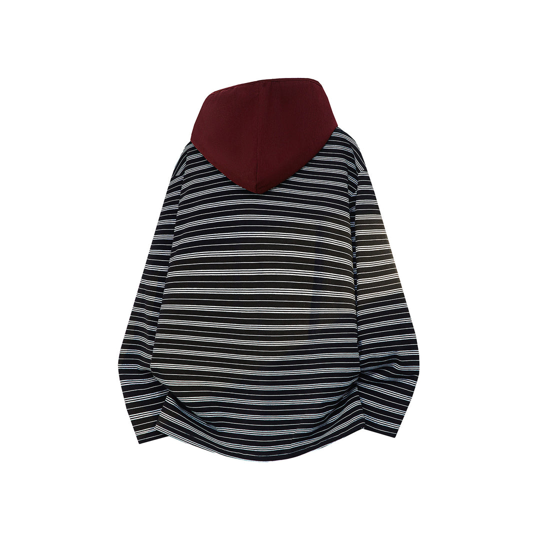 Unisex Oversize Kapuzenpullover mit tiefem V-Ausschnitt und feinem Streifenmuster Echoarchiv