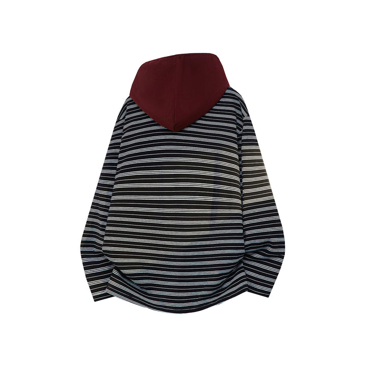 Unisex Oversize Kapuzenpullover mit tiefem V-Ausschnitt und feinem Streifenmuster Echoarchiv