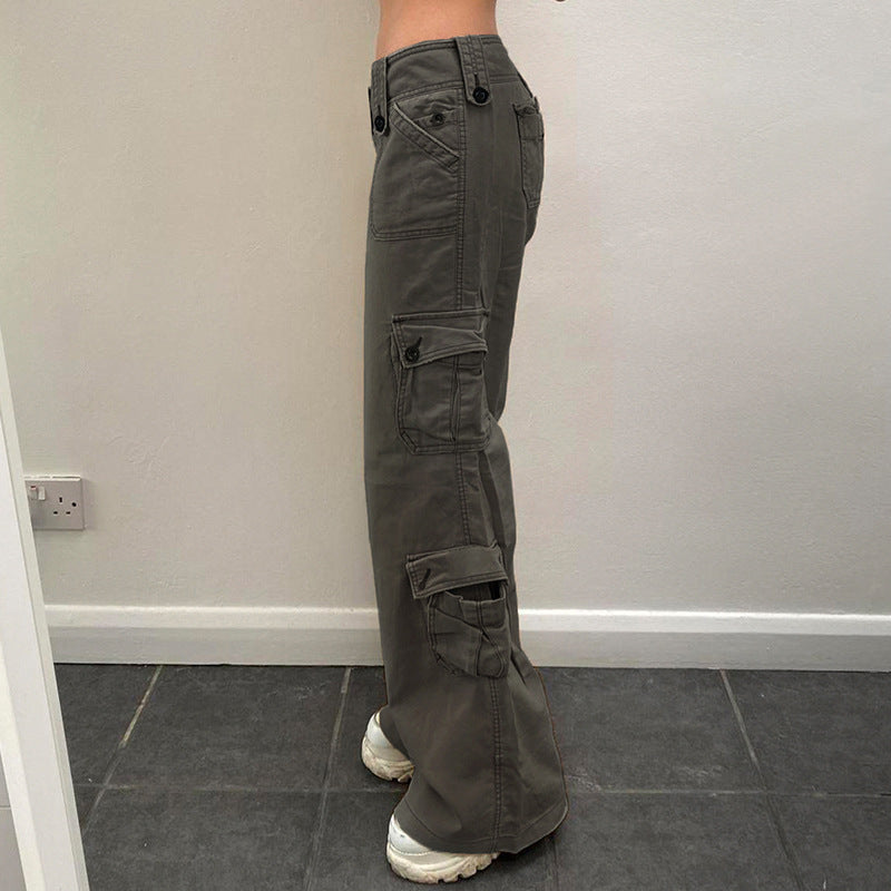 Damen Cargo-Hose mit hoher Taille, weitem Bein und mehreren Klappentaschen – Avélisse