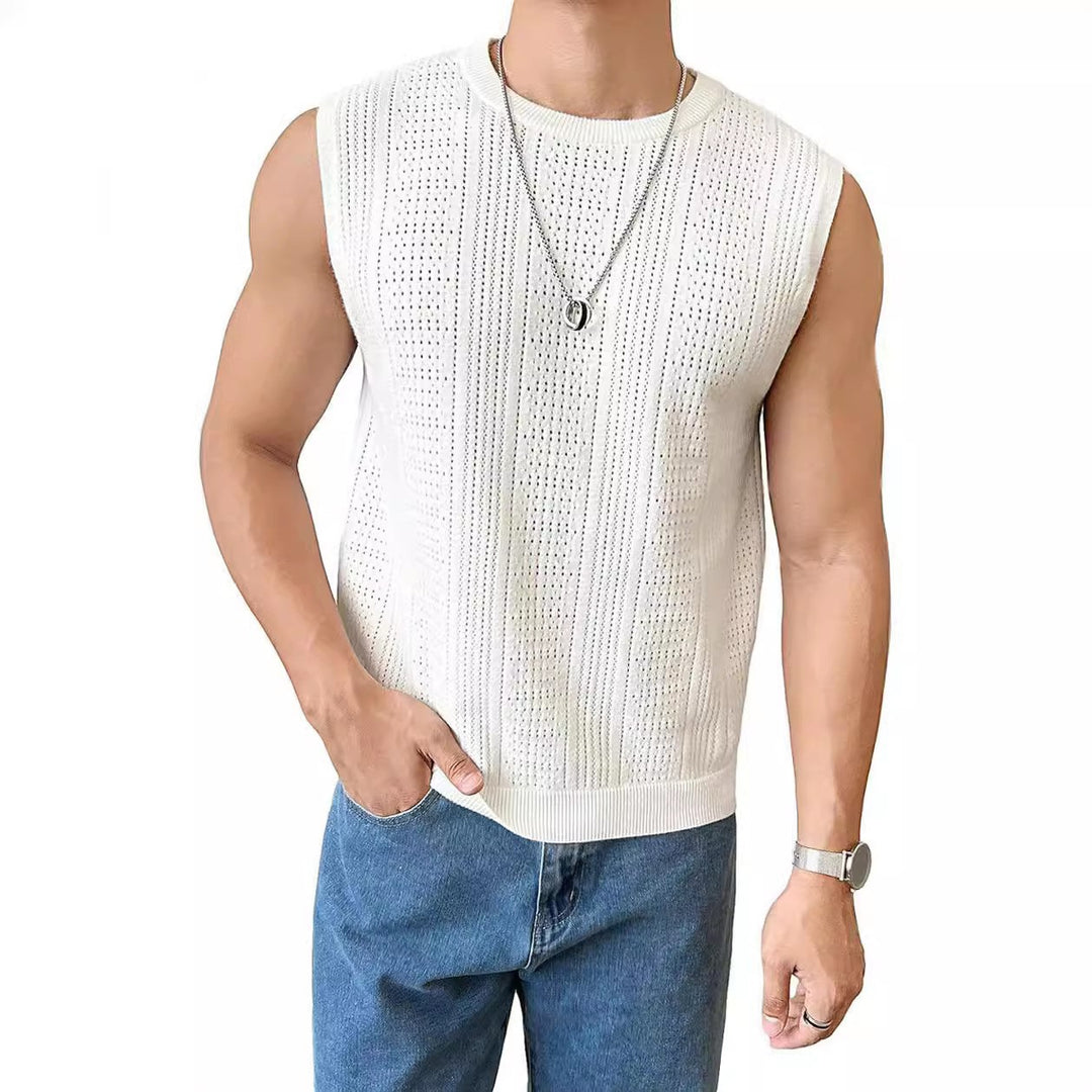 Herren lässiges Stricktop mit modernen Lochmustern Echoarchiv