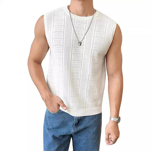Herren lässiges Stricktop mit modernen Lochmustern Echoarchiv
