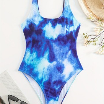 Damen Einteiliger sportlicher Badeanzug mit modischem Tie-Dye-Design Echo Archiv