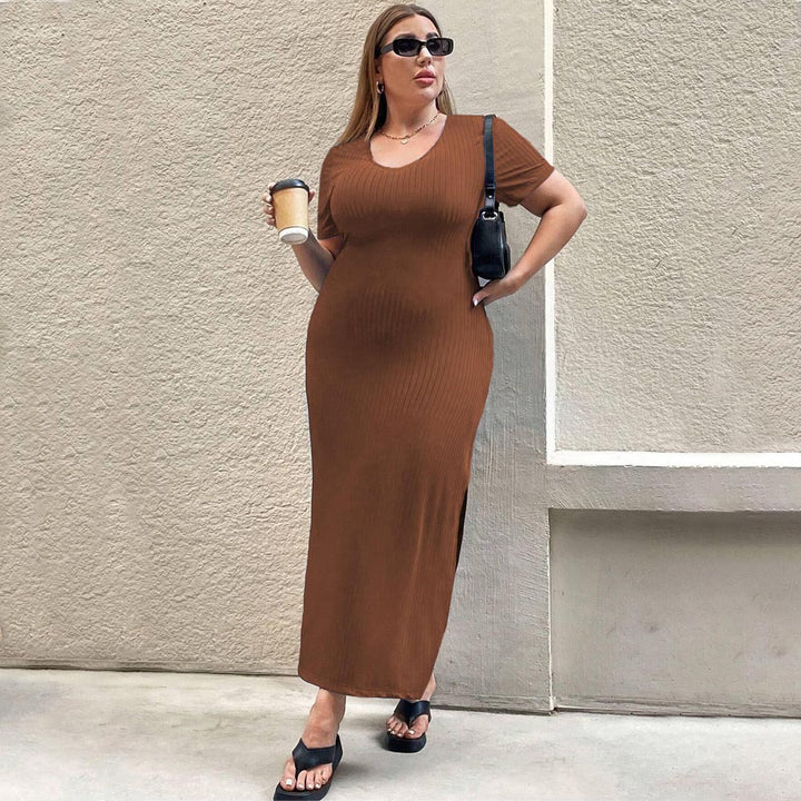 Damen Figurbetontes Maxikleid mit Seitenschlitz und Rippenstruktur Echo Archiv