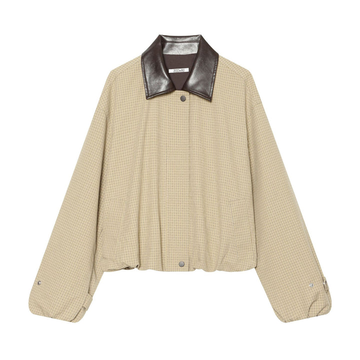 Damen Oversize-Boxy-Jacke mit Karomuster, Kunstleder-Revers und Kordelzugsaum Echo Archiv