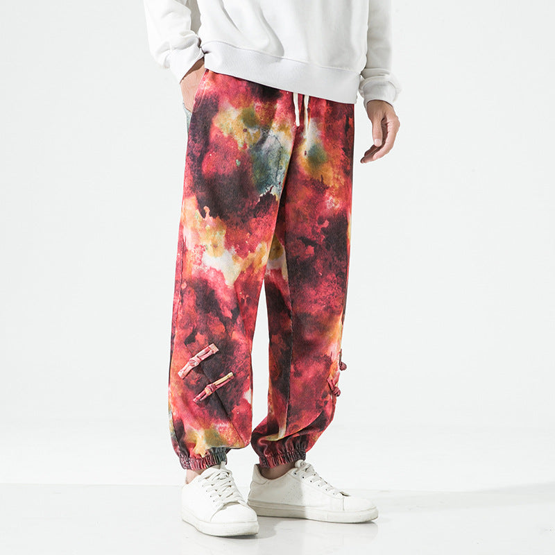 Herren Tie-Dye Baggy Jogginghose mit Tunnelzug, Gummibündchen und dekorativen Riemen Echo Archiv