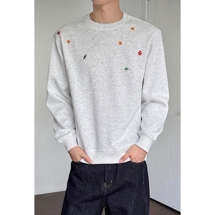 Herren Rundhals-Sweatshirt mit minimalistischer Blumenstickerei und cleanem Schnitt – Norvane