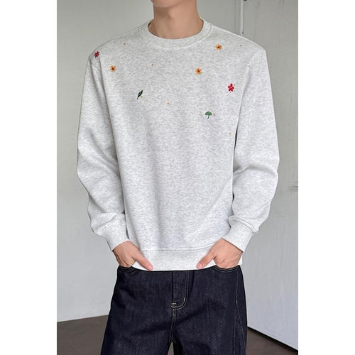 Herren Rundhals-Sweatshirt mit minimalistischer Blumenstickerei und cleanem Schnitt – Norvane