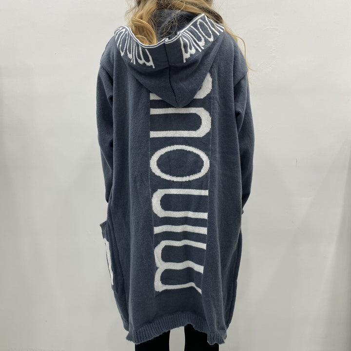Damen Kapuzen-Cardigan im Oversize-Strick mit Logobordüre – Veloura