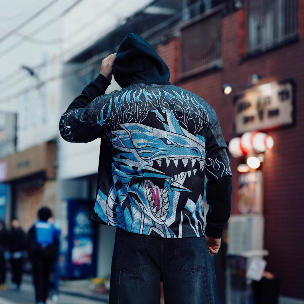 Unisex nan atmungsaktives Netz-Jersey mit großflächigem Anime-Print und V-Ausschnitt Echo Archiv
