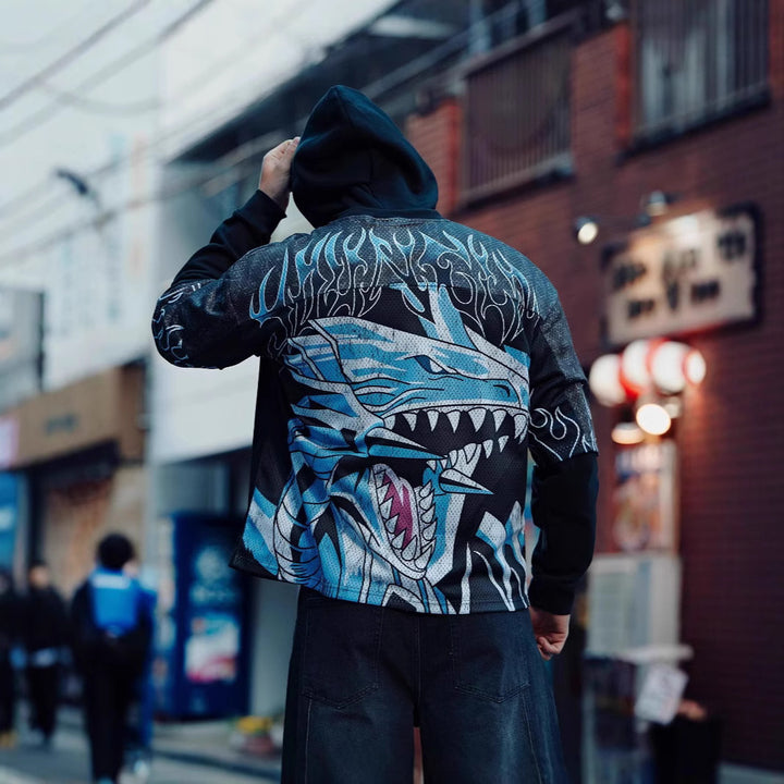 Unisex nan atmungsaktives Netz-Jersey mit großflächigem Anime-Print und V-Ausschnitt Echo Archiv
