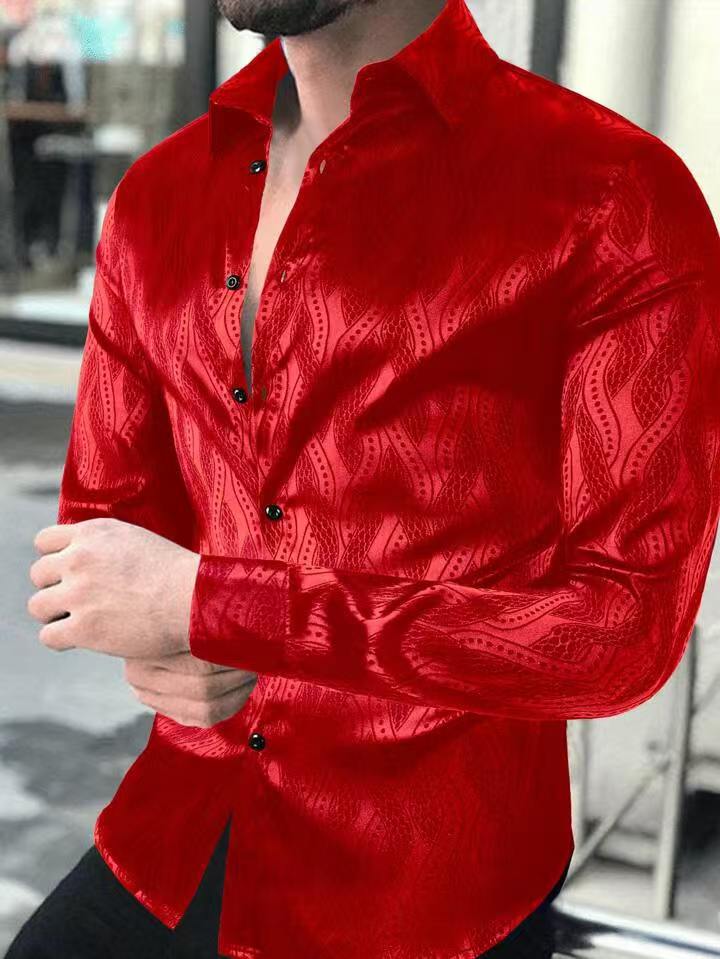 Herren Slim-Fit Hemd mit elegantem Wellenmuster Echoarchiv