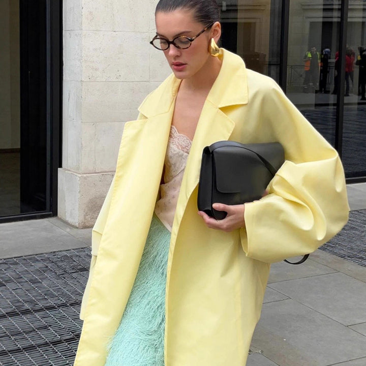 Damen Maxilanger Oversize-Mantel im Cocoon-Schnitt mit verdeckter Knopfleiste Echoarchiv