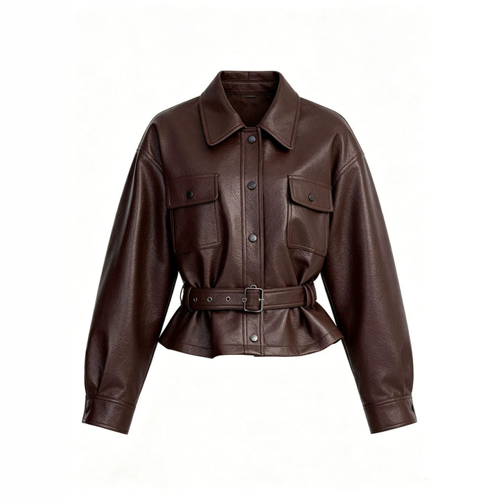 Damen Modische Lederjacke mit Gürtel Echo Archiv