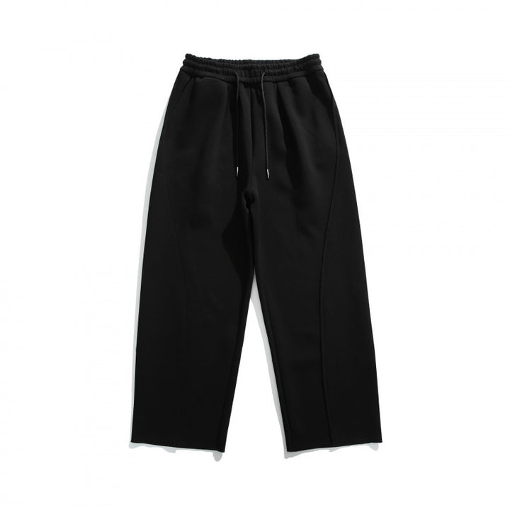 Unisex Weite Baumwoll-Fleece-Jogginghose mit Tunnelzug, Dekorativen Vordernähten und Raw-Saum Echo Archiv