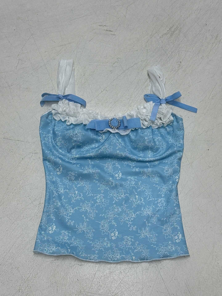 Damen Spaghetti-Trägertop mit floralen Akzenten und Rüschendetails Echo Archiv