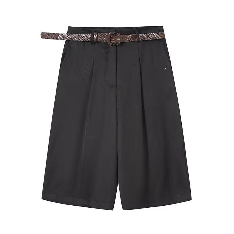 Damen elegante Hochwasser-Shorts mit geflochtenem Gürtel Echo Archiv