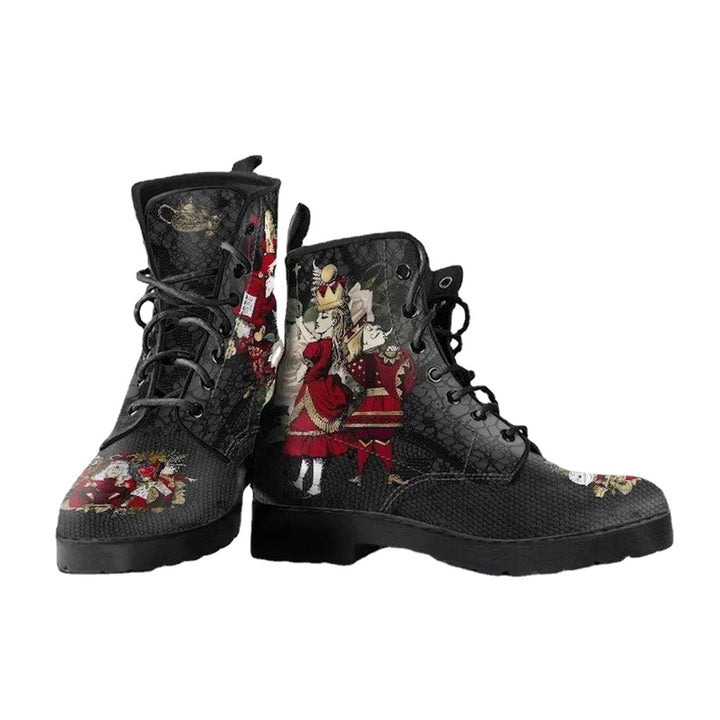 Damen nan modische knöchelhohe Schnür-Bikerboots mit auffälligem Totenkopf-Rosen-Print und robuster Profilsohle Echo Archiv