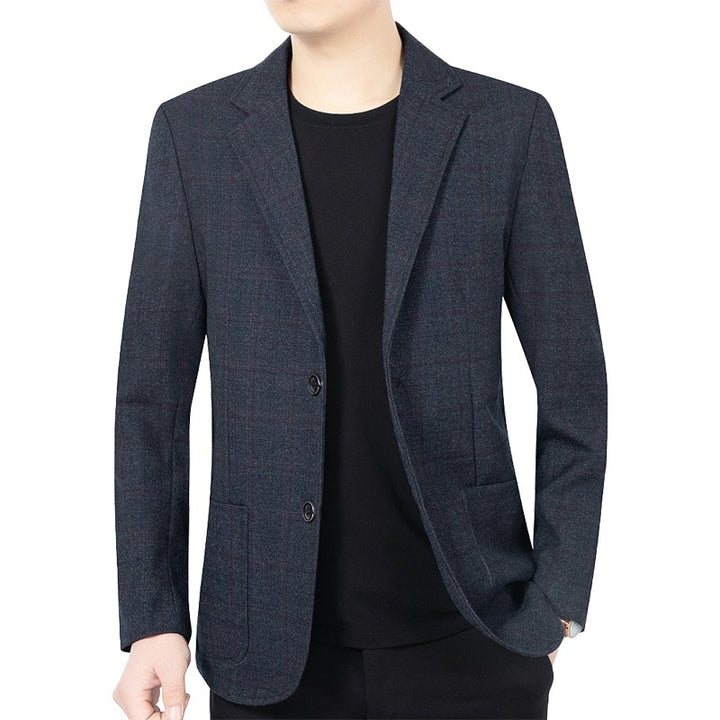 Herren Karierter halbstrukturierter Casual-Blazer aus Wollmix mit aufgesetzten Taschen – Tianoro